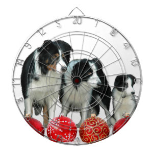 Border Collie Dogs with Red Christmas Ornaments Dartboard