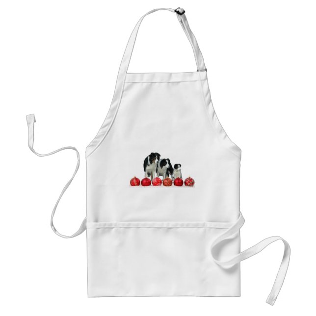 Border Collie Dogs with Red Christmas Ornaments Standard Apron (Front)