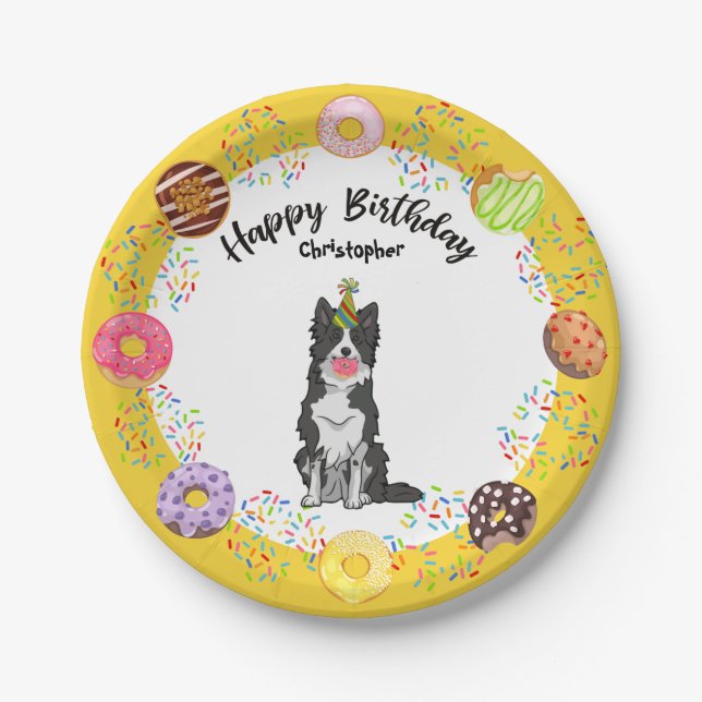 Border Collie Doughnuts Birthday Party Paper Plate (Front)