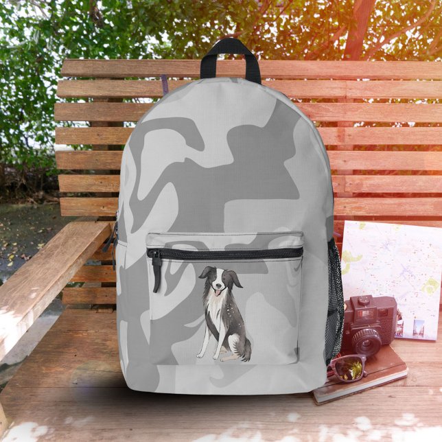 Border Collie Drawing Grey Swirl Pattern   Printed Backpack (Creator Uploaded)