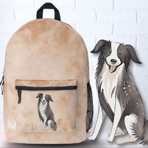 Border Collie Drawing Watercolor Pattern Printed Backpack