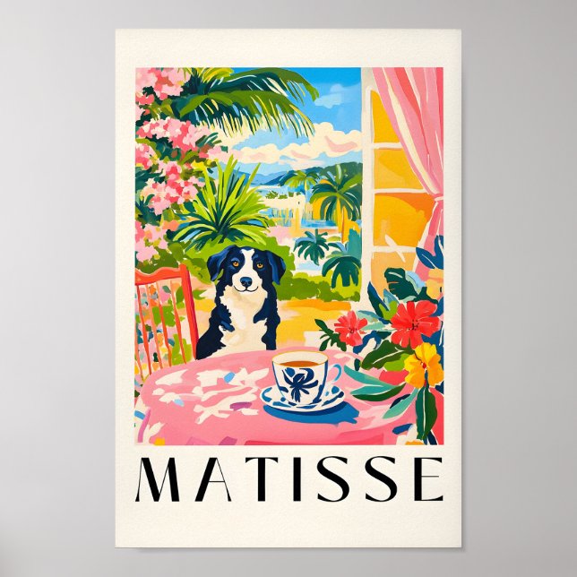 Border Collie Drinking Coffee Poster, Funny Kitche Poster (Front)