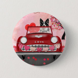 Border Collie Driving Car with Hearts Valentine's  6 Cm Round Badge