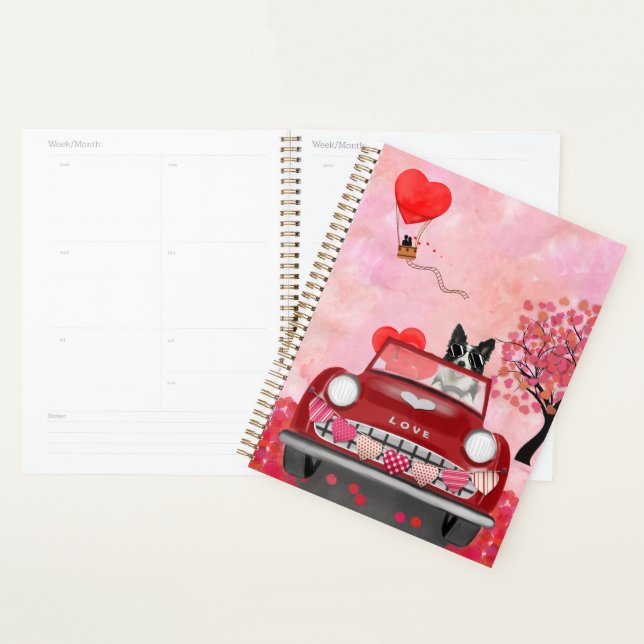 Border Collie Driving Car with Hearts Valentine's  Planner (Display)