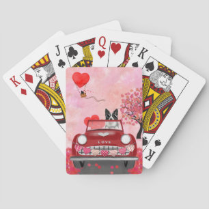 Border Collie Driving Car with Hearts Valentine's  Playing Cards