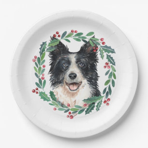 Border Collie Elegant Dog Christmas Holiday Paper Paper Plate
