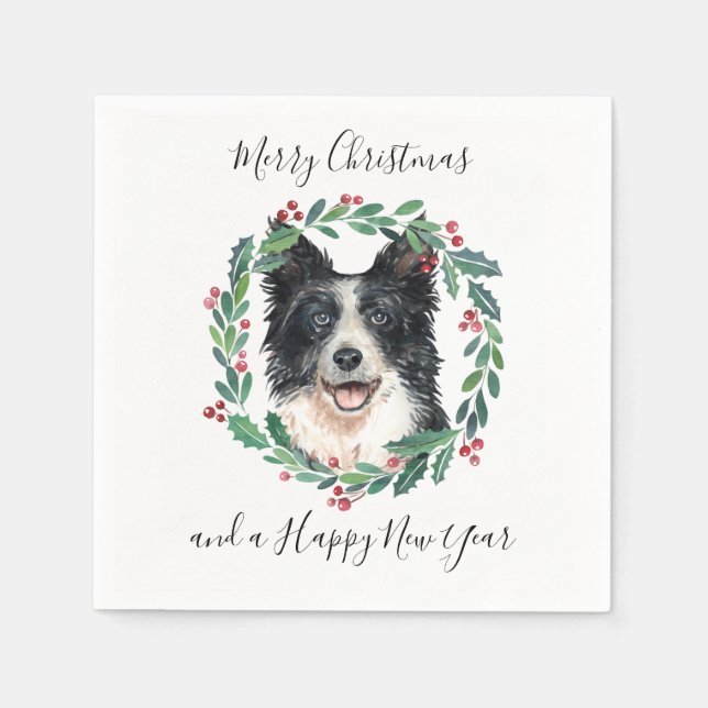 Border Collie Elegant Dog Merry Christmas Napkin (Front)