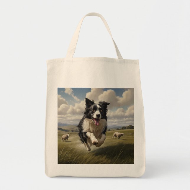 Border Collie Elegant Grocery Tote Bag (Front)