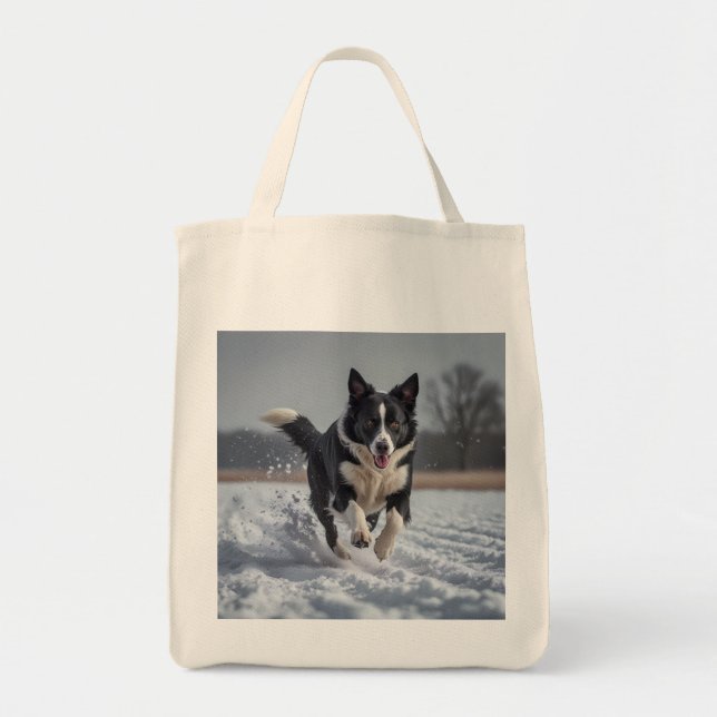 Border Collie Elegant Grocery Tote Bag (Front)