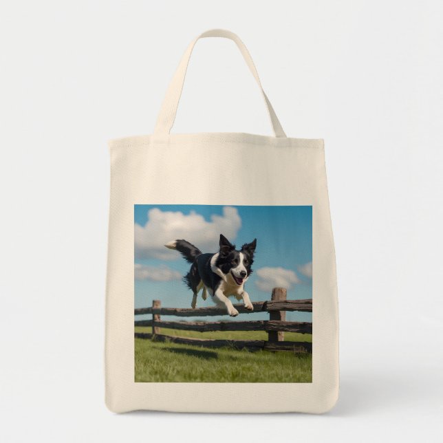 Border Collie Elegant Grocery Tote Bag (Front)