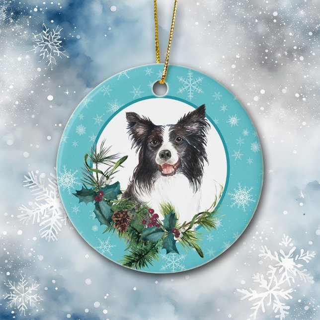 Border Collie Evergreen Blue Snowflake Ceramic Tree Decoration (Creator Uploaded)