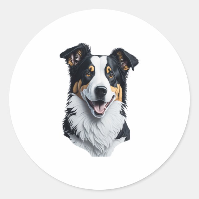 Border Collie face Classic Round Sticker (Front)