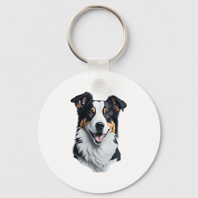 Border Collie face Key Ring (Front)