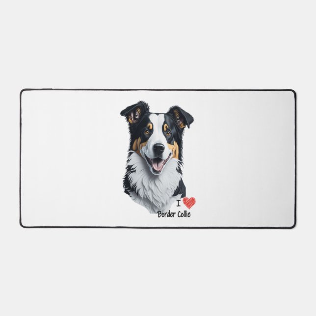 Border Collie face (with I Love text) Desk Mat (Front)