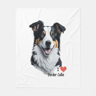 Border Collie face (with I Love text) Fleece Blanket