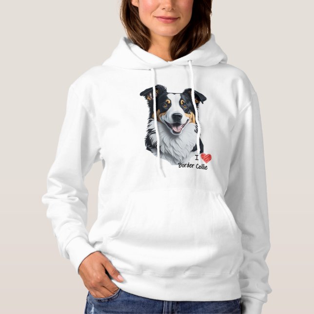 Border Collie face (with I Love text) Hoodie (Front)