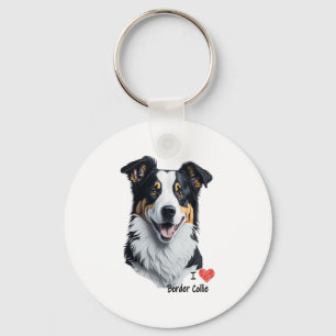 Border Collie face (with I Love text) Key Ring