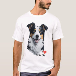 Border Collie face (with I Love text) T-Shirt