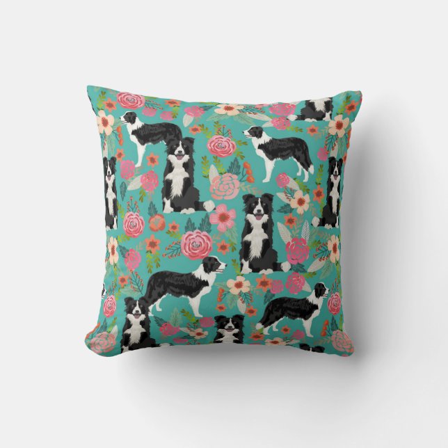 Border Collie Floral Dog Pillow (Front)