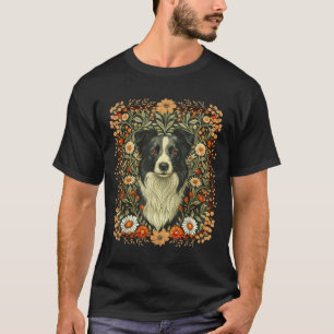 Border collie floral portrait vintage style T-Shirt