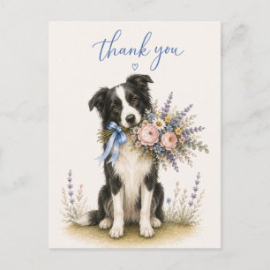 Border Collie Flower Bouquet Thank You Postcard