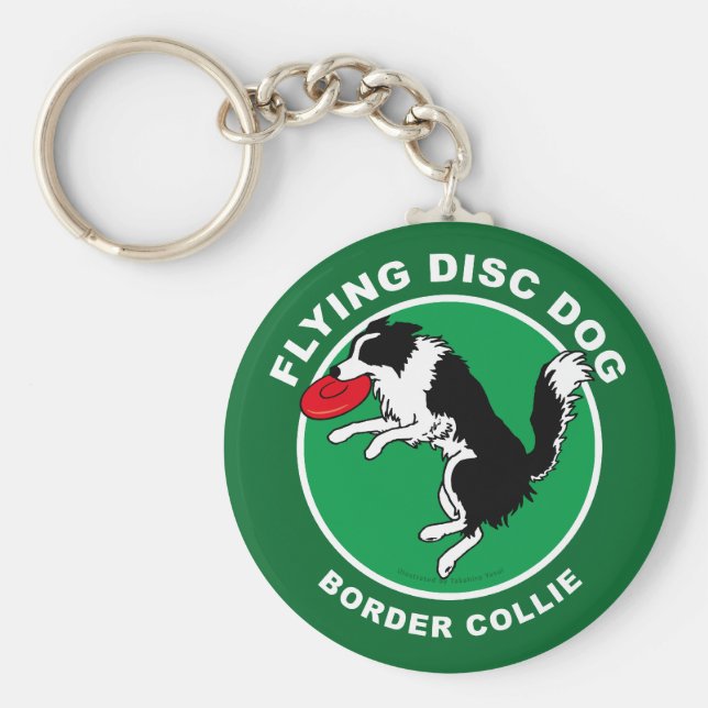 Border Collie Flying Disc Dog Keychain (Front)
