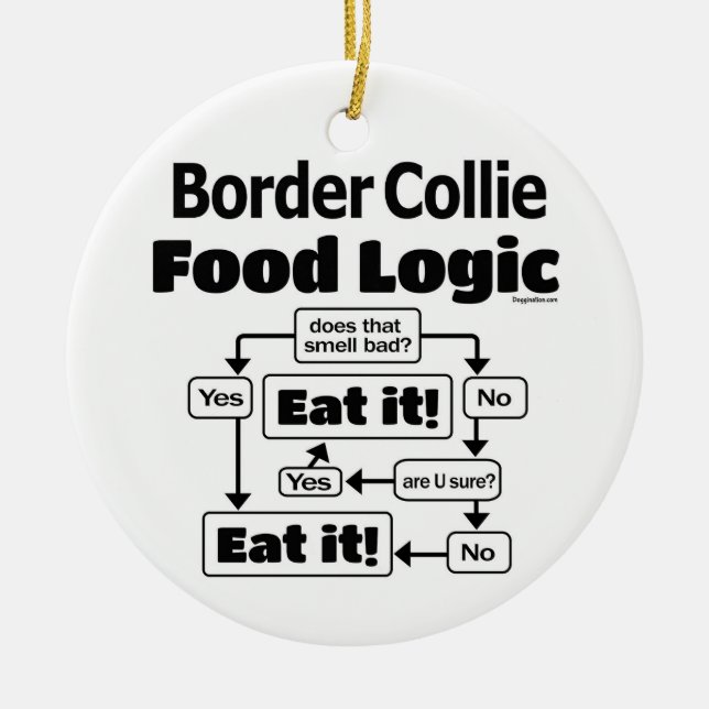 Border Collie Food Logic Ceramic Tree Decoration (Front)