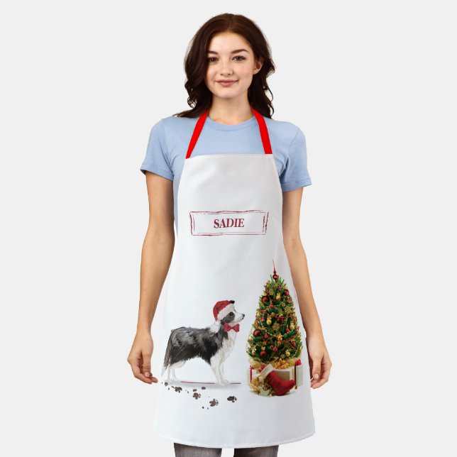 Border Collie Funny Christmas Dog with Tree Apron (Worn)