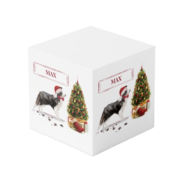 Border Collie Funny Christmas Dog with Tree Cube (Back Angled)