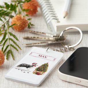 Border Collie Funny Christmas Dog with Tree Key Ring