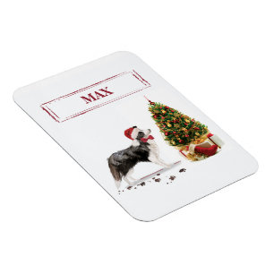 Border Collie Funny Christmas Dog with Tree Magnet