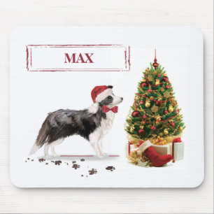 Border Collie Funny Christmas Dog with Tree Mouse Mat
