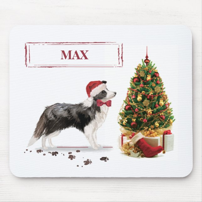 Border Collie Funny Christmas Dog with Tree Mouse Mat (Front)