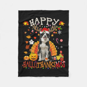 Border Collie Halloween Christmas Dog Happy Hallot Fleece Blanket