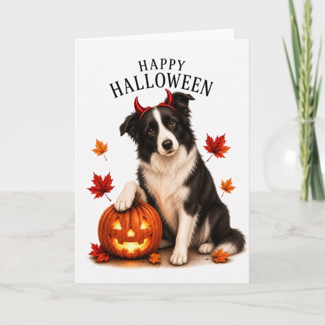 Border Collie Halloween Devil Dog Card (Front)