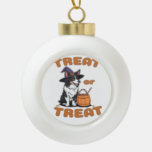 Border Collie Halloween Dog Costume “Treat or Trea Ceramic Ball Christmas Ornament