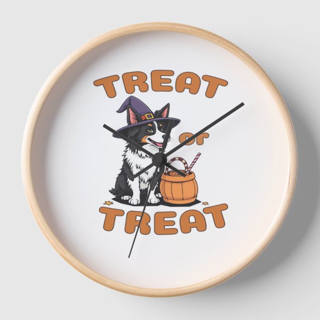 Border Collie Halloween Dog Costume “Treat or Trea Clock (Front)