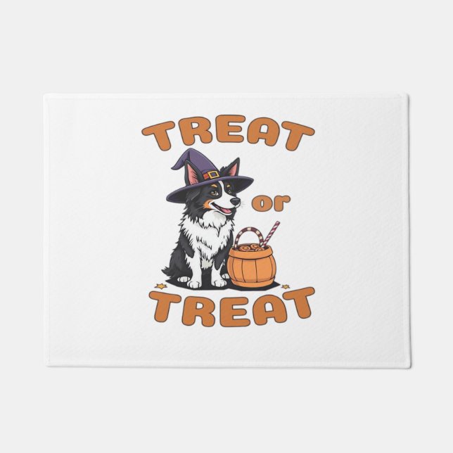 Border Collie Halloween Dog Costume “Treat or Trea Doormat (Front)