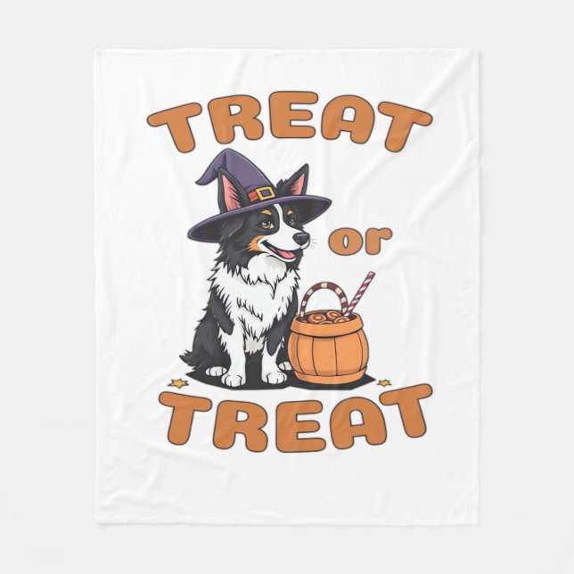 Border Collie Halloween Dog Costume “Treat or Trea Fleece Blanket (Front)