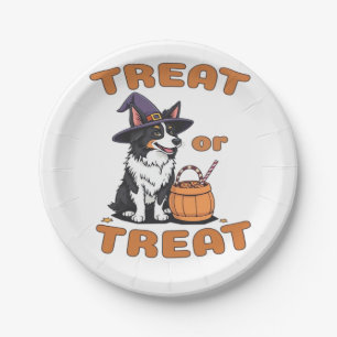 Border Collie Halloween Dog Costume “Treat or Trea Paper Plate