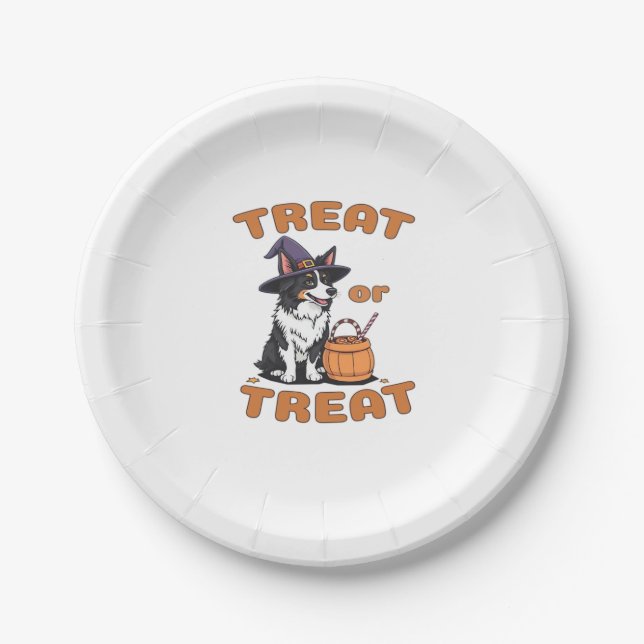 Border Collie Halloween Dog Costume �Treat or Trea Paper Plate (Front)