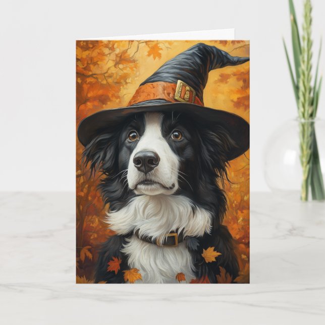 Border Collie Halloween Holiday Card (Front)