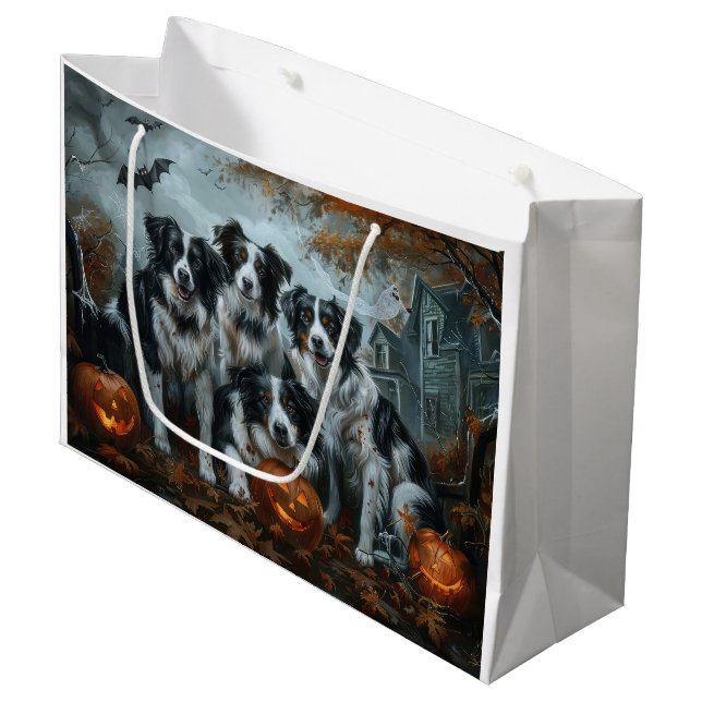 Border Collie Halloween Night Doggy Delight  Large Gift Bag (Front Angled)
