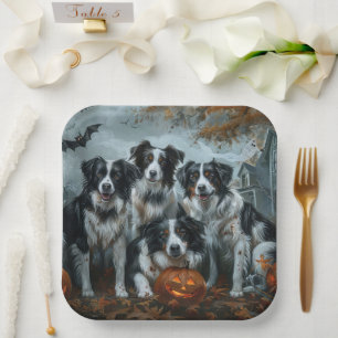 Border Collie Halloween Night Doggy Delight  Paper Plate