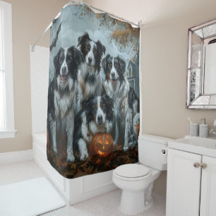 Border Collie Halloween Night Doggy Delight  Shower Curtain