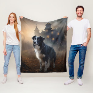 Border Collie Halloween Scary  Fleece Blanket