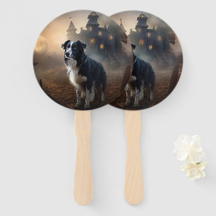 Border Collie Halloween Scary Hand Fan