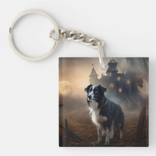 Border Collie Halloween Scary  Key Ring