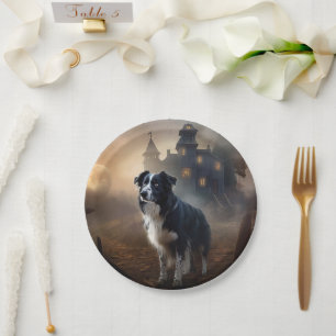 Border Collie Halloween Scary  Paper Plate