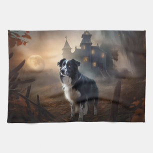 Border Collie Halloween Scary  Tea Towel